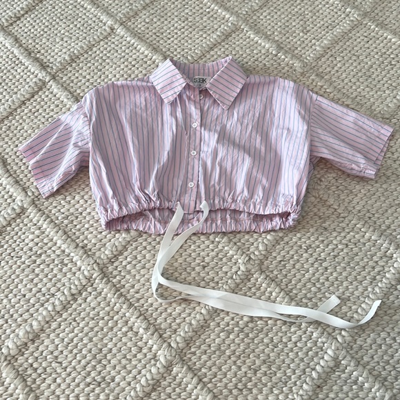 SEEK the label Adorable Pink pinstripe Cropped Top - Picture 3 of 5